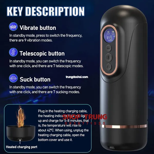 Máy Bú Mút Tự Động Rung Thụt và Co Bóp Có Nhiệt Độ 