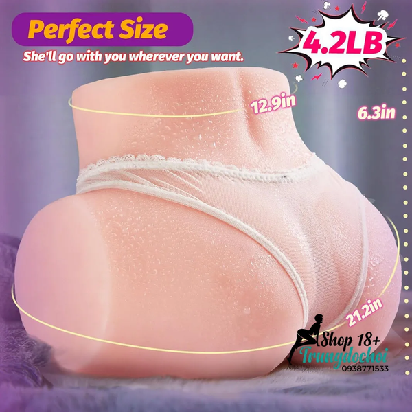 Mông Giả Bán Thân TPE 1.9kg Kênh Âm Đạo 12.2cm + Hậu Môn 11.9cm Độc Lập, Vân Gai 3D 