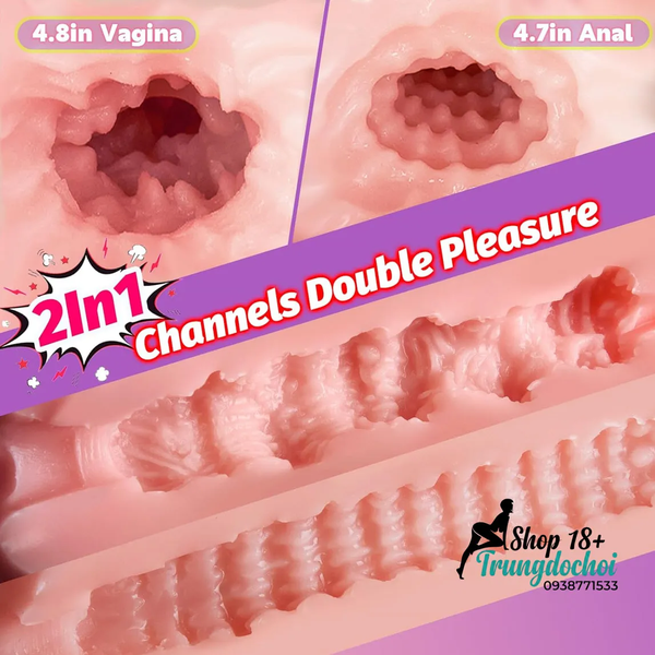Mông Giả Bán Thân TPE 1.9kg Kênh Âm Đạo 12.2cm + Hậu Môn 11.9cm Độc Lập, Vân Gai 3D 