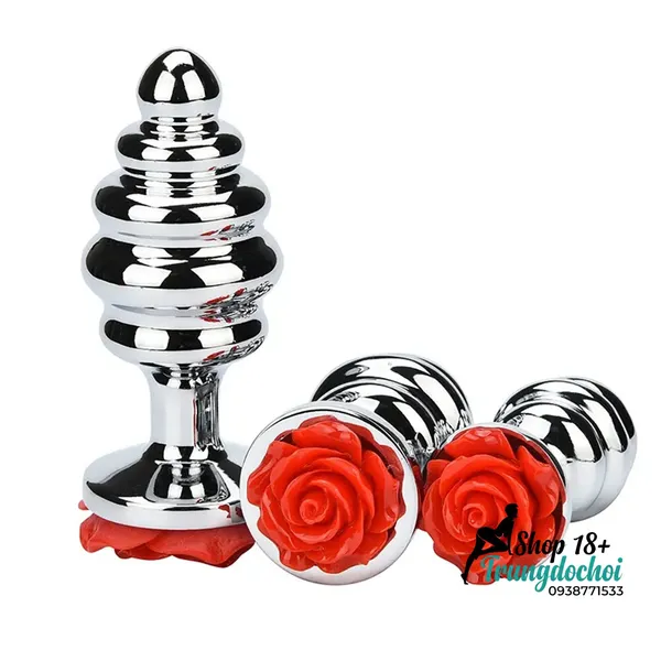 Phích Hậu Môn Inox Xoắn Đế Hoa – Anal Plug Kim Loại Kích Thích Điểm P Cho Nam