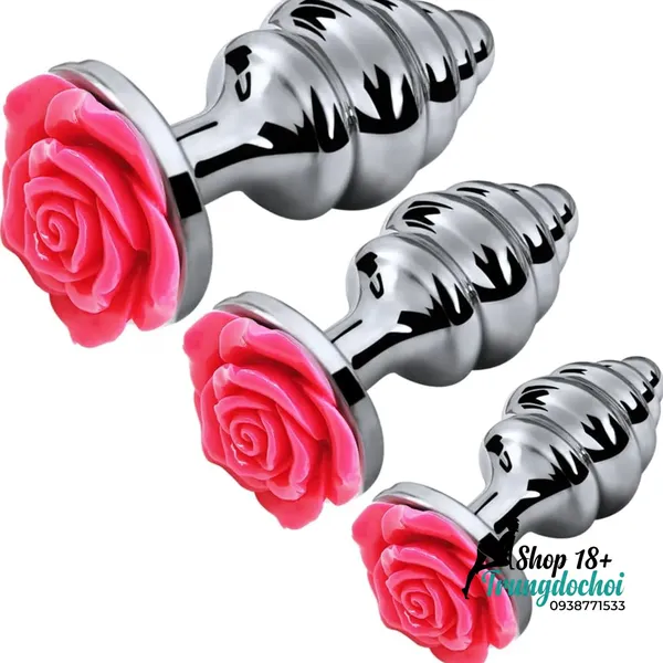 Phích Hậu Môn Inox Xoắn Đế Hoa – Anal Plug Kim Loại Kích Thích Điểm P Cho Nam