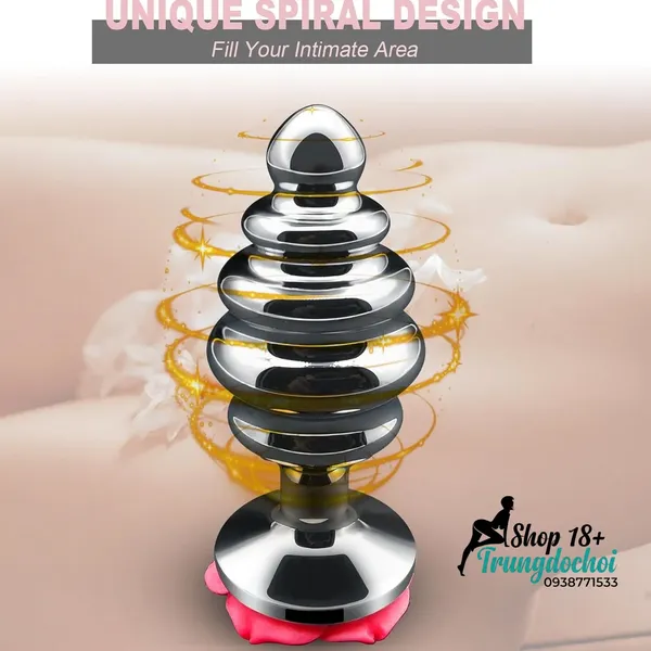 Phích Hậu Môn Inox Xoắn Đế Hoa – Anal Plug Kim Loại Kích Thích Điểm P Cho Nam