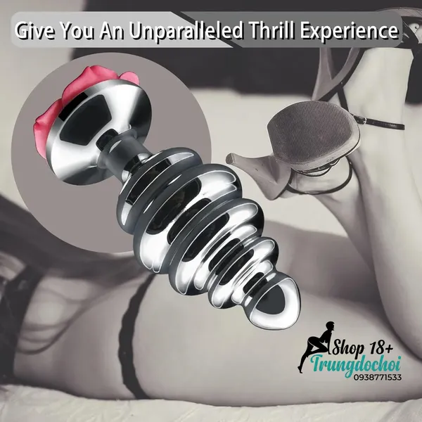 Phích Hậu Môn Inox Xoắn Đế Hoa – Anal Plug Kim Loại Kích Thích Điểm P Cho Nam