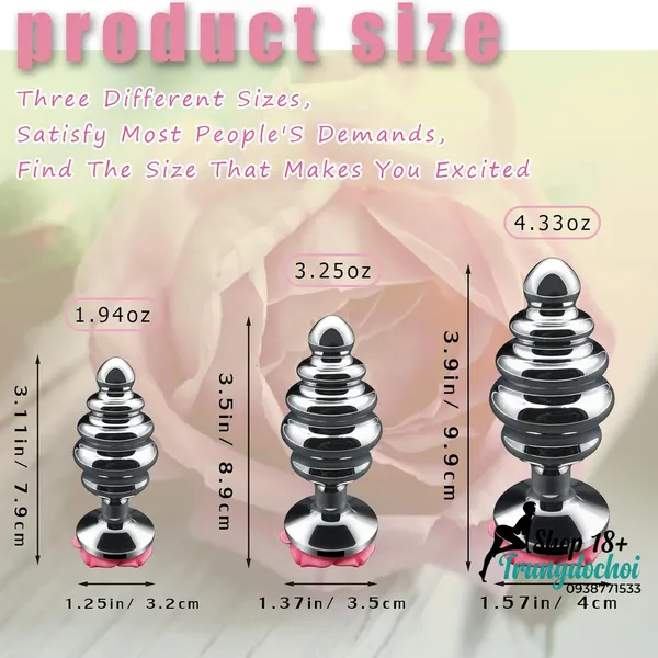 Phích Hậu Môn Inox Xoắn Đế Hoa – Anal Plug Kim Loại Kích Thích Điểm P Cho Nam