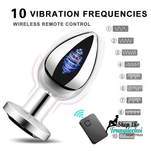 Phích Hậu Môn Inox Rung Đa Tần Điều Khiển Từ Xa Không Dây, Sạc USB
