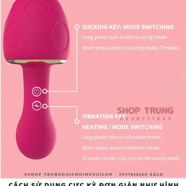 Nấm Lùn có Rung và Hút Âm Đạo 10 chế độ dành cho nữ