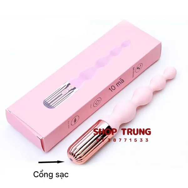 Thanh Rung Chuỗi Hạt Silicone Hồng  Kích Thích Tăng Tiến Với 10 Chế Độ Rung
