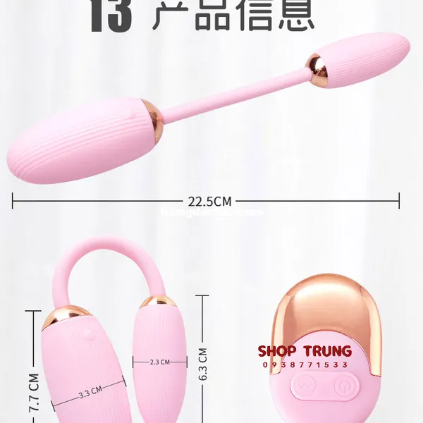Trứng Rung Tình Yêu Điều Khiển Từ Xa Silicon An Toàn Hai Đầu Bẻ Cong 10 Chế Độ Rung 