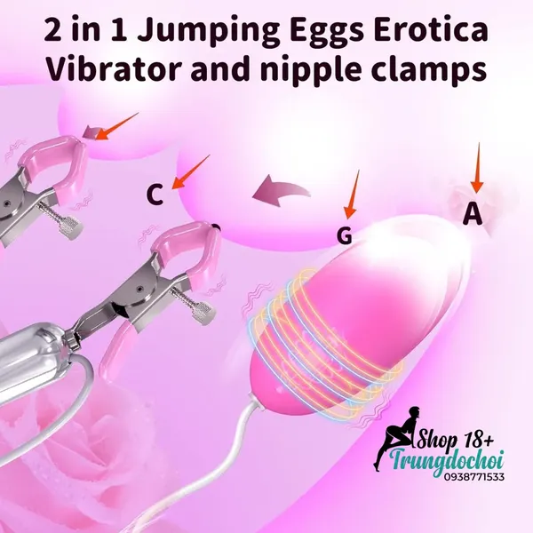 Trứng Rung & Kẹp Ngực Silicone 2 Trong 1 Kích Thích Đa Điểm, Chỉ Với Một Nút Bấm