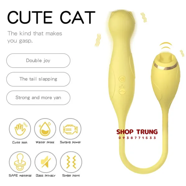 Trứng Rung Hai Đầu Mini Hình Mèo 10 Chế Độ Rung