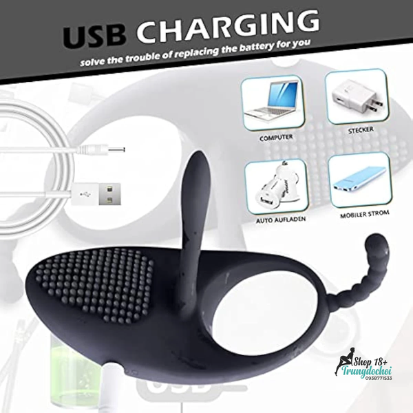 Vòng Đeo Dương Vật Rung Lưỡi Liếm Sạc USB —7 Chế Độ, Chống Nước