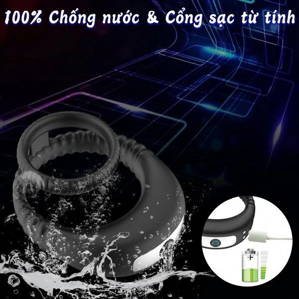 Vòng Đeo Dương Vật Kép Silicone Co Giãn 10 Chế Độ Rung