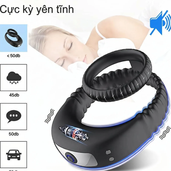Vòng Đeo Dương Vật Kép Silicone Co Giãn 10 Chế Độ Rung