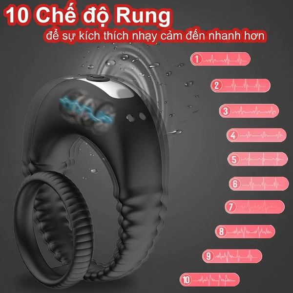 Vòng Đeo Dương Vật Kép Silicone Co Giãn 10 Chế Độ Rung