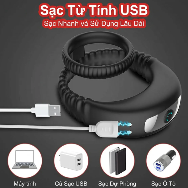 Vòng Đeo Dương Vật Kép Silicone Co Giãn 10 Chế Độ Rung