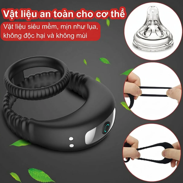 Vòng Đeo Dương Vật Kép Silicone Co Giãn 10 Chế Độ Rung