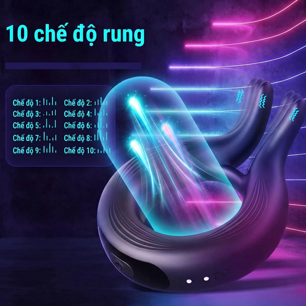 Vòng Rung Đôi Kích Thích Âm Vật 10 Chế Độ Sạc Từ Tính