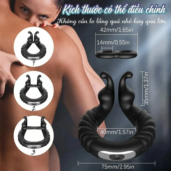 Vòng Rung Dương Vật Điều Chỉnh Size 2 Động Cơ 10 Chế Độ