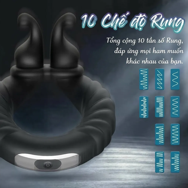 Vòng Rung Dương Vật Điều Chỉnh Size 2 Động Cơ 10 Chế Độ