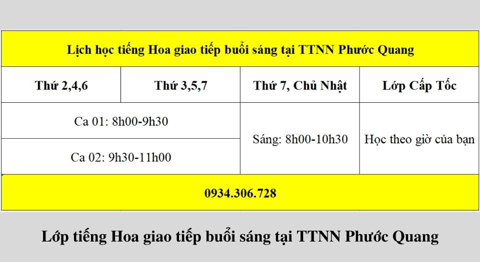 Lớp tiếng Hoa giao tiếp buổi sáng