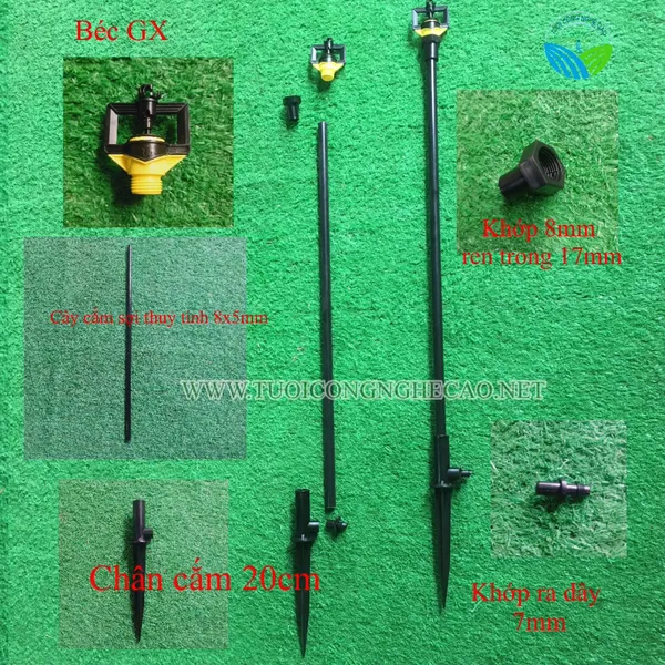 BỘ BÉC TƯỚI GX GẮN SẴN CÂY CẮM SỢI THỦY TINH 8MM CAO 70CM GẮN DÂY 7MM