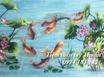 Tranh thêu cá chép hoa sen theo yêu cầu của chị Nga đến từ TP.Phan Thiết.