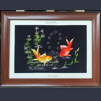 Tranh thêu cá chép hoa sen OT 3105