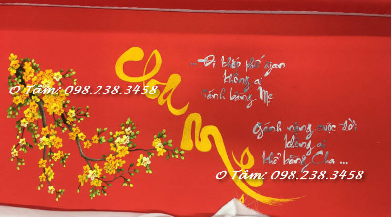 Tranh thêu chữ cha mẹ đã hoàn thành