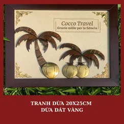 TRANH DỪA KHUNG 20X25CM - DỪA DÁT VÀNG, KHẮC NỘI DUNG THEO YÊU CẦU
