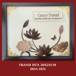 TRANH DỪA KHUNG 20X25CM - HOA SEN, KHẮC NỘI DUNG THEO YÊU CẦU