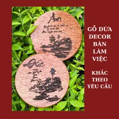 GỖ DỪA TRÒN DECOR BÀN LÀM VIỆC, KHẮC THEO YÊU CẦU