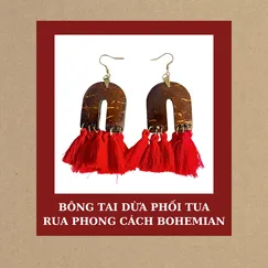 BÔNG TAI DỪA PHỐI TUA RUA PHONG CÁCH BOHEMIAN,GAM ĐỎ