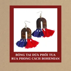 BÔNG TAI DỪA PHỐI TUA RUA PHONG CÁCH BOHEMIAN,GAM ĐỎ XANH
