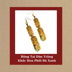 Bông Tai Dừa Trắng Khắc Hoa Phối Đá Xanh