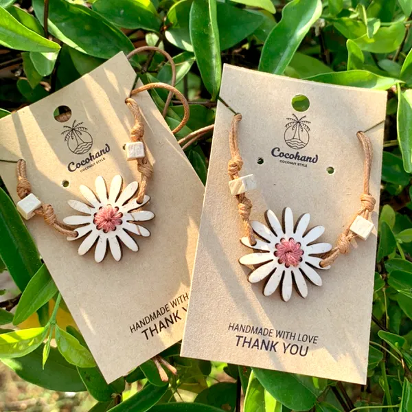 VÒNG TAY DỪA HOA CÚC PHỐI CHỈ THÊU, 4 màu tùy chọn