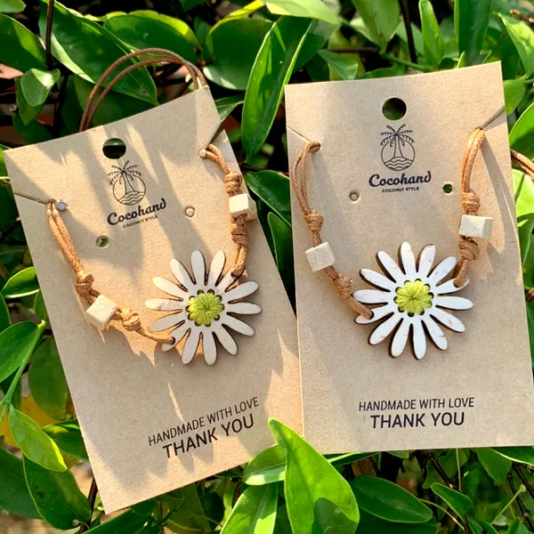 VÒNG TAY DỪA HOA CÚC PHỐI CHỈ THÊU, 4 màu tùy chọn