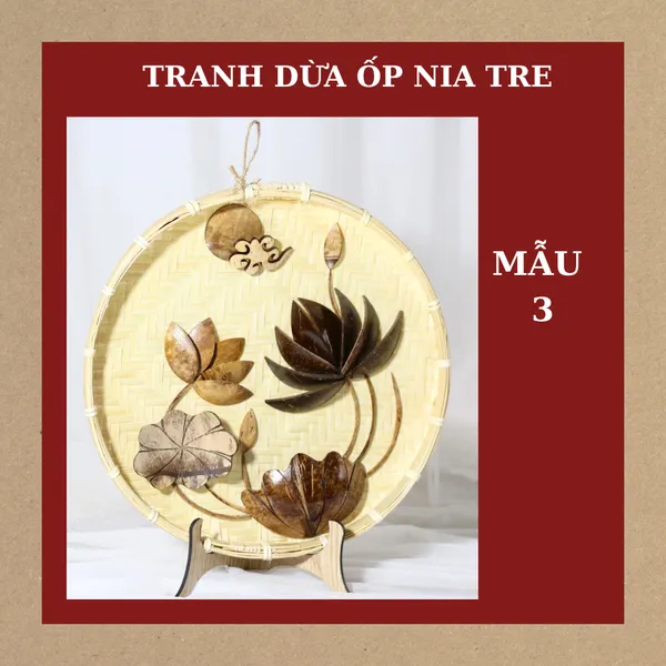 TRANH DỪA ỐP NIA TRE DECOR, KHẮC CHỮ 0đ + TẶNG CHÂN ĐẾ / MẪU 3
