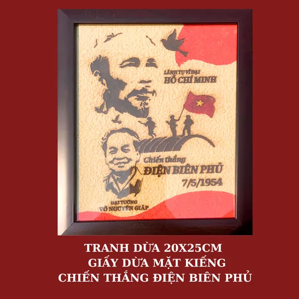 TRANH DỪA MẶT KIẾNG KHUNG 20X25CM - CHIẾN THẮNG ĐIỆN BIÊN PHỦ