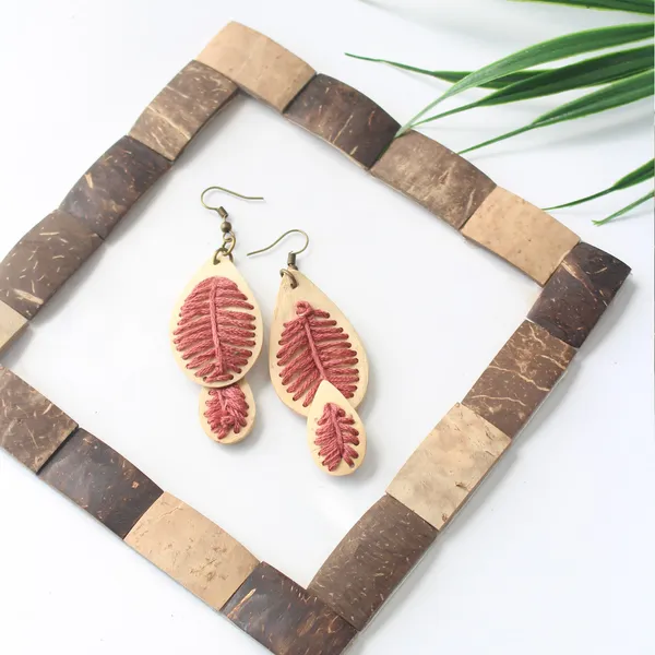 BỘ TRANG SỨC DỪA BA LÁ PHỐI CHỈ THÊU, COMPO 3 MÓN, 4 màu tùy chọn 