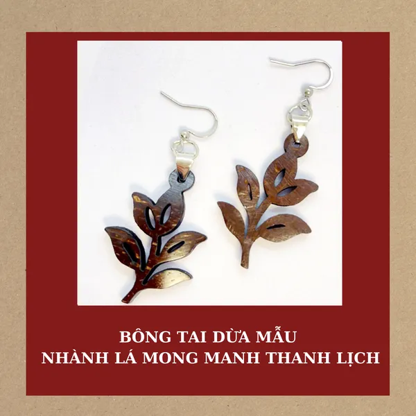BÔNG TAI DỪA MẪU NHÀNH LÁ MONG MANH THANH LỊCH