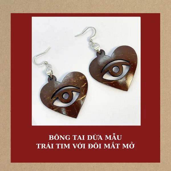 BÔNG TAI DỪA MẪU TRÁI TIM VỚI ĐÔI MẮT MỞ