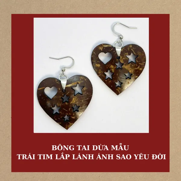 BÔNG TAI DỪA MẪU TRÁI TIM LẮP LÁNH ÁNH SAO YÊU ĐỜI