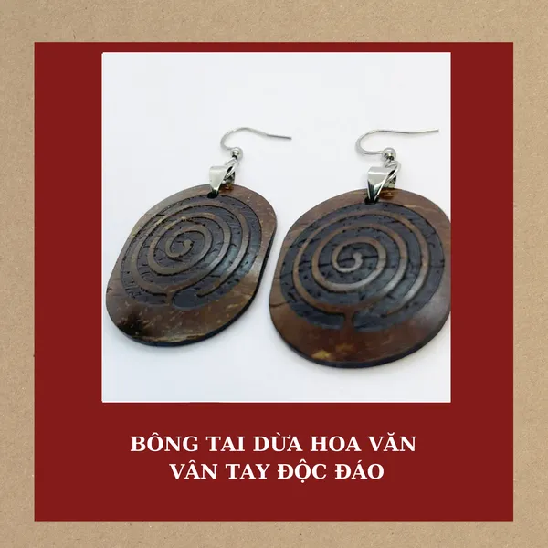 BÔNG TAI DỪA HOA VĂN VÂN TAY ĐỘC ĐÁO