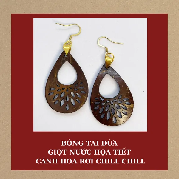 BÔNG TAI DỪA GIỌT NƯỚC HỌA TIẾT CÁNH HOA RƠI CHILL CHILL