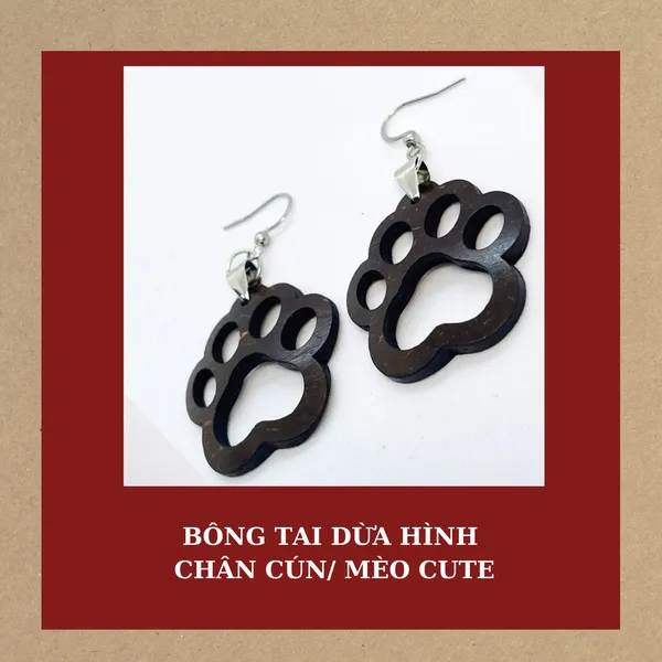 BÔNG TAI DỪA HÌNH CHÂN CÚN/ MÈO CUTE