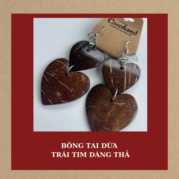 BÔNG TAI DỪA TRÁI TIM DÁNG THẢ