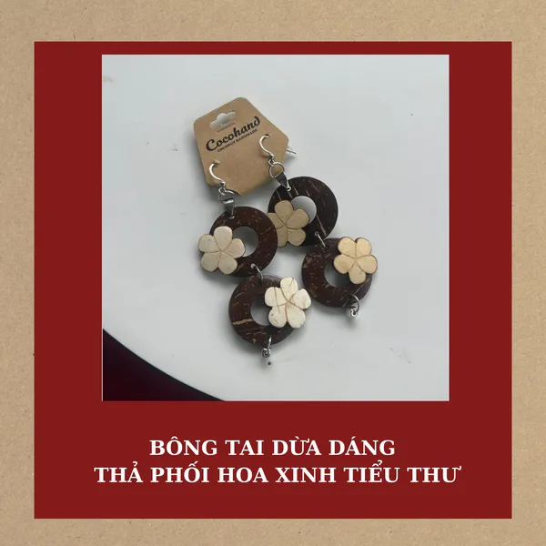 BÔNG TAI DỪA DÁNG THẢ PHỐI HOA XINH TIỂU THƯ
