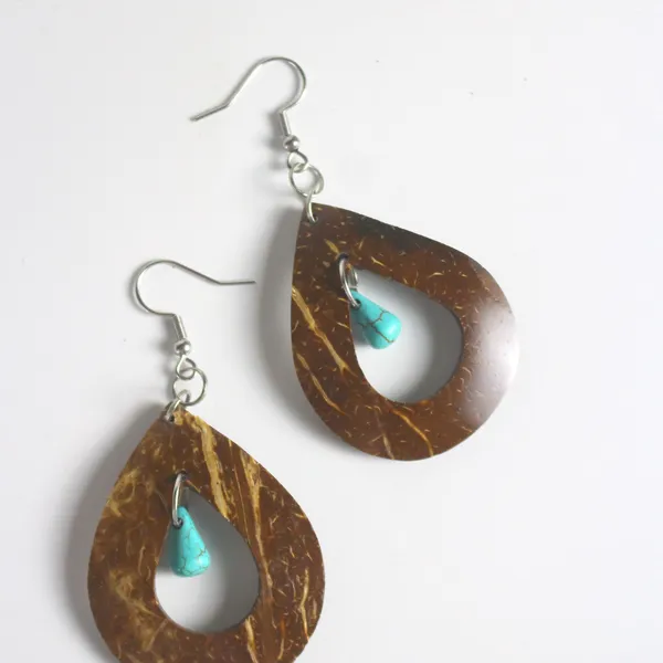 BÔNG TAI DỪA GIỌT NƯỚC PHỐI ĐÁ TURQUOISE 