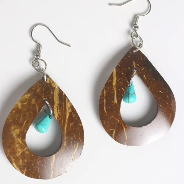 BÔNG TAI DỪA GIỌT NƯỚC PHỐI ĐÁ TURQUOISE 