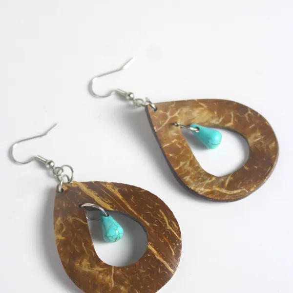 BÔNG TAI DỪA GIỌT NƯỚC PHỐI ĐÁ TURQUOISE 